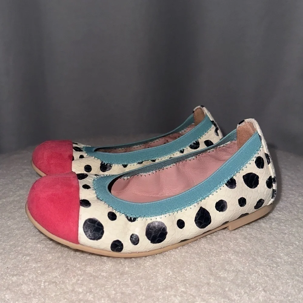 Pretty Ballerinas Kids Handmade Valerie Polka Dot Croc Embossed Leather Flats